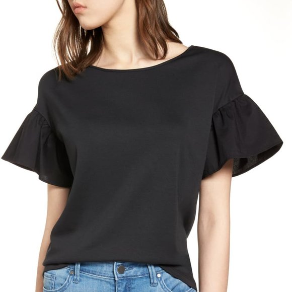 Halogen Tops - Halogen Flutter Sleeve Cotton Knit Top